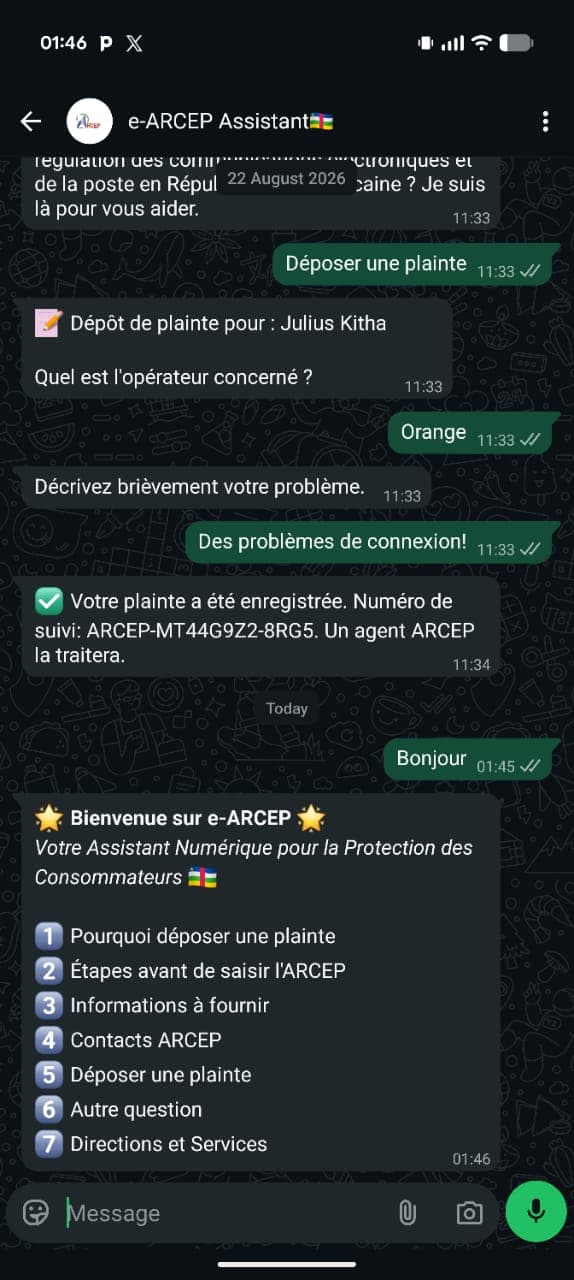 e-ARCEP AI Assistant WhatsApp conversation