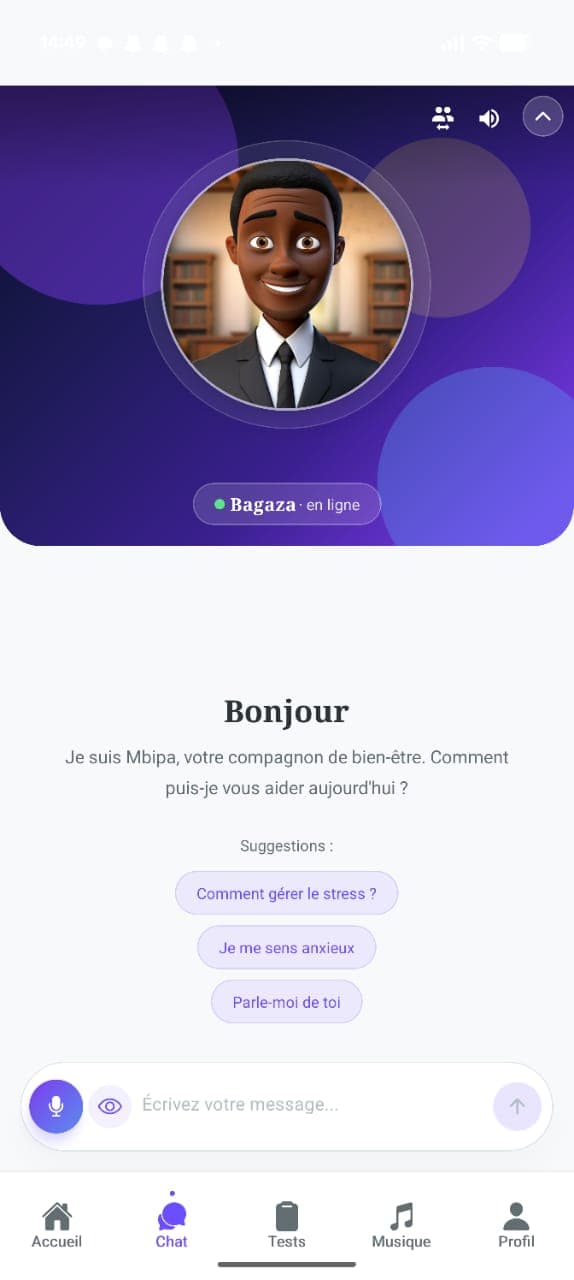 MBIPA AI companion — Bagaza coaching screen