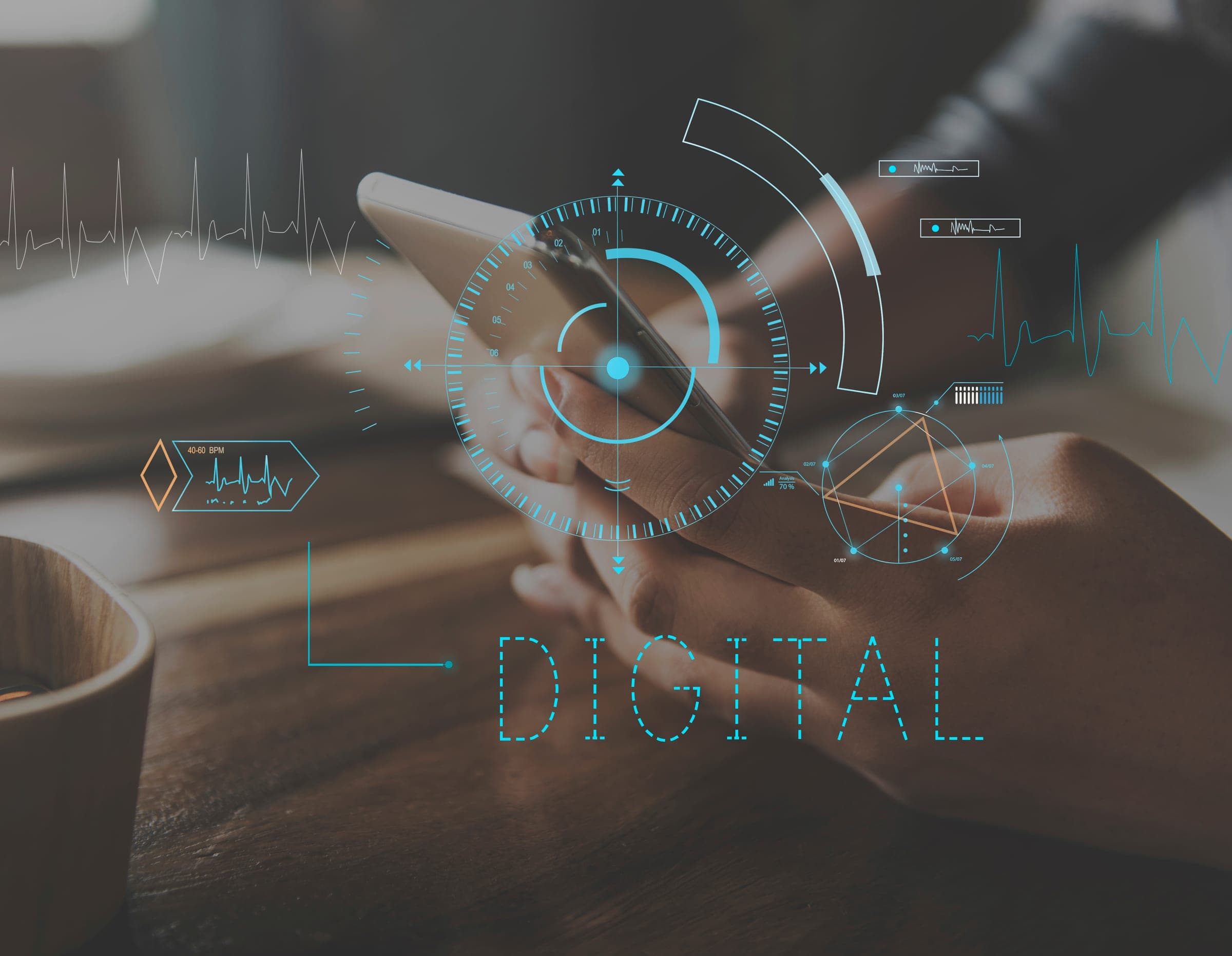 Digital community and media network graphic.